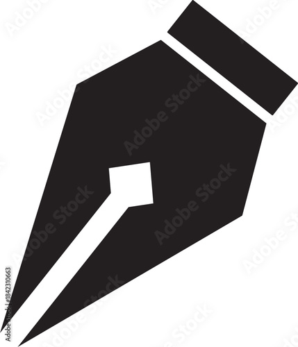 Black vector icon of a fountain pen nib, symbolizing writing, creativity, and design