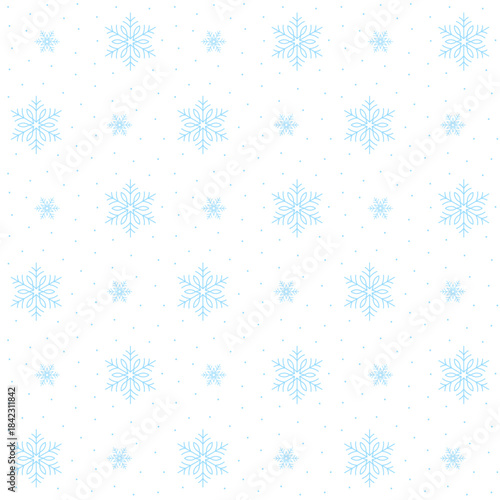 Festive seamless pattern with light blue snowflakes on a transparent background. Ideal for festive fabric, textile, or wrapping paper. Perfect for winter, Christmas, or New Year's designs. PNG. Vector