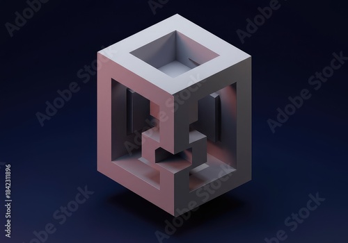 Abstract geometric composition featuring complex impossible folds and warped planes, creating a sense of visual confusion and altered reality ,depth ,impossible architecture ,movement