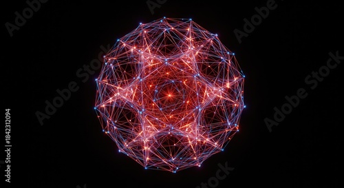 Abstract geometric structure glowing intensely, revealing hidden correlations within complex interconnected data flows and emergent networks ,complex ,deep ,flow