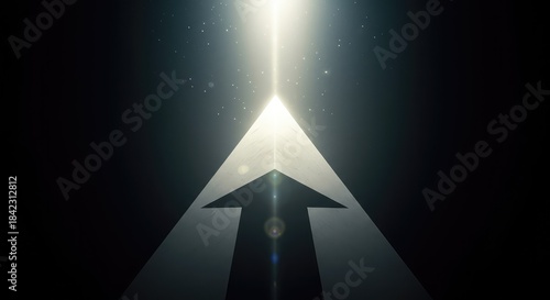 Ascending abstract geometric form reaching toward a bright, ethereal light, symbolizing profound vision and universal aspiration ,pure concept ,destiny ,hope