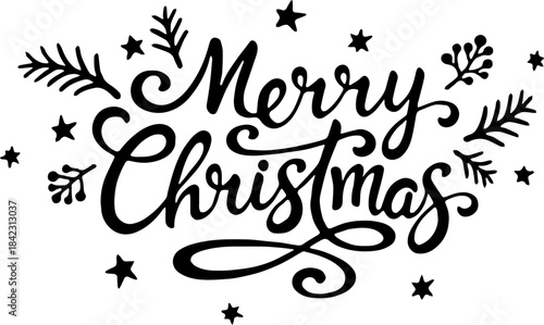 Elegant hand-lettered Christmas typography featuring the phrase "Merry Christmas" in a graceful cursive script.