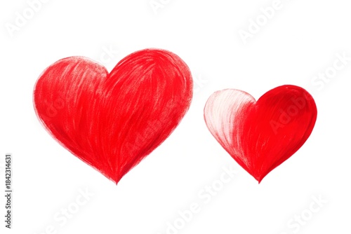 Two vibrant red heart shapes symbolize love romance and passion on a clean white backdrop