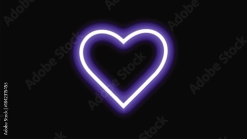 Glowing purple neon heart symbol on with white outline