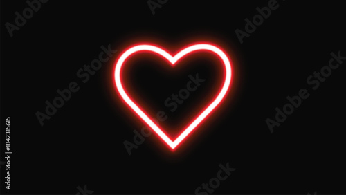 A bright red neon heart outline on a symbolizing love