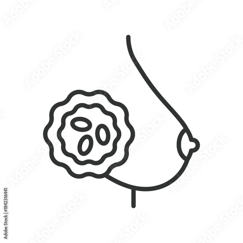 Breast cancer awareness icon in line design. breast oncology, tumor detection, cancer diagnosis, mammography screening, medical treatment on white background vector. breast cancer editable stroke icon