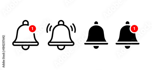 Notification bell icon in flat style on white background. Alert or reminder symbol for app interface, social media, or online channel design. Vector illustration.