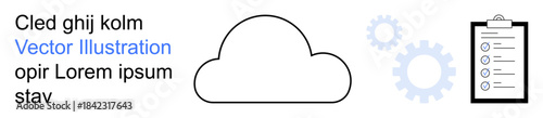 Cloud technology, digital workflows, data solutions, productivity tools, task organization, and tech management. Cloud with gears and checklist icon. Cloud technology and digital workflows concept