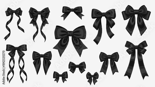 Collection of Black Bow Illustrations in Various Styles for Creative Projects