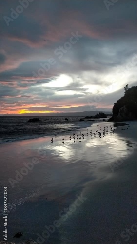 sunrise colors in a Cantabrian beach in Galicia, Spain