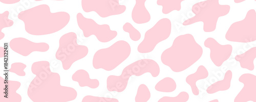 Seamless Pink Cow Stain Pattern. Milk Spot and Stain Print for Animal Skin Texture. Doodle Vector Seamless Design