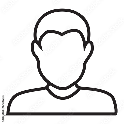 Stylized line art icon represents a man's head and shoulders. Generic avatar or profile picture features a receding hairline, suggesting baldness. Related to general male representation concepts