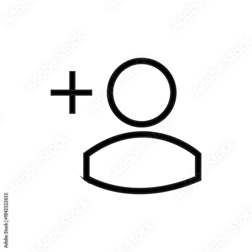 Stylized line art icon represents a generic human figure paired with a plus sign. Symbolizes the action of adding a new contact, friend, user, or member. Related to contact management, or social media