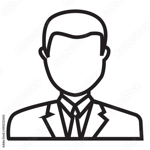 Stylized line art icon represents a man's head and shoulders dressed in formal business attire, used as an avatar or profile picture for a professional or executive. Related to executive directories