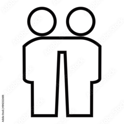 Stylized line art icon represents two human figures standing closely side-by-side. Related to partnership, collaboration, or general human grouping, used for user accounts, business relationships