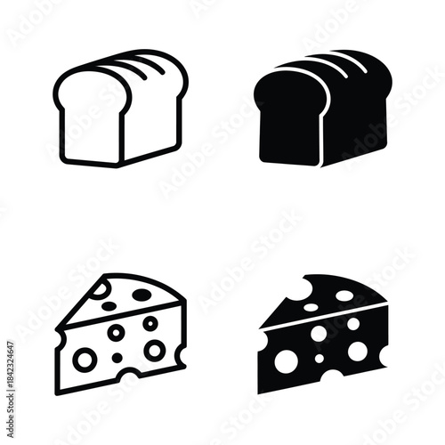 Simple black and white icons depicting slices of bread and cheese