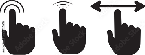 Touch gesture icon set, solid black user interface interaction symbols, vector cartoon illustration with transparent background,