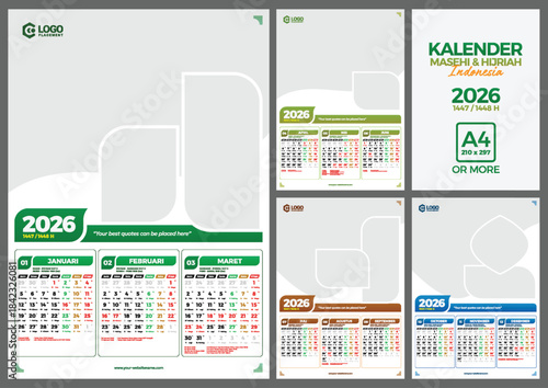 set of Indonesian Calendar in modern and minimalist style