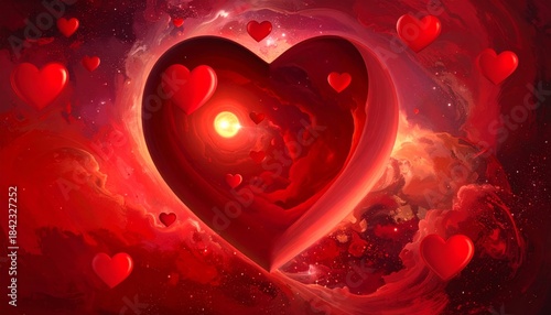 Romantic vector illustration of a red heart background pattern with blood cells, perfect for Valentine's Day or a festive holiday celebration card design