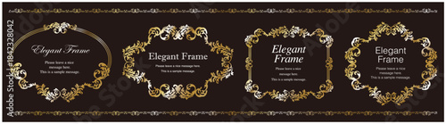 高級感のあるエレガンスなフレームセット、飾り罫、装飾デザイン、上品なあしらい、ゴールド