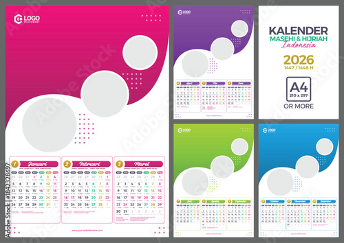set of Indonesian Calendar in modern and minimalist style