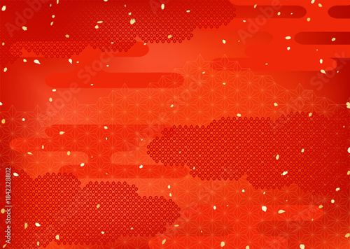 日本の伝統的な模様を組み合わせた真っ赤な背景イラスト