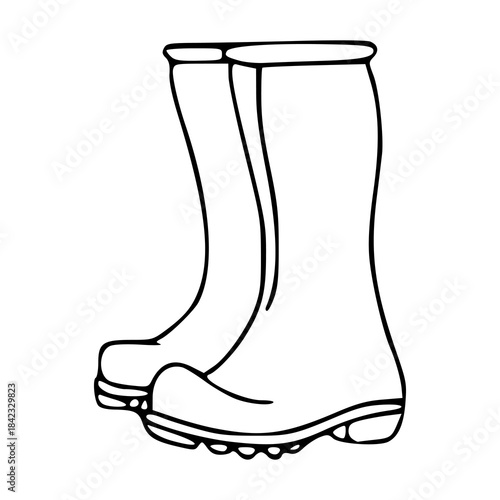 pair of rubber boots vector illustration in minimalist line art style