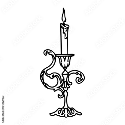 ornate vintage candelabra with burning candle vector