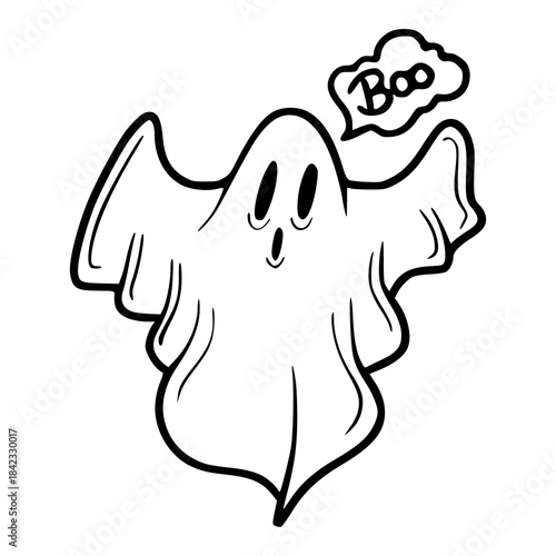 cute cartoon ghost saying "boo" line art