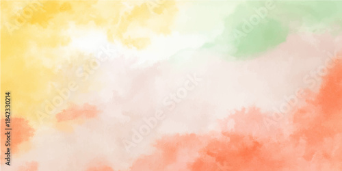 Beautiful abstract watercolor background featuring soft blue and white clouds with vintage paper texture and golden sunlight in a bright summer heaven sky atmosphere