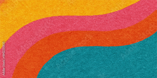 An abstract rainbow background featuring a bright striped pattern and colorful paper texture creates a retro paint design for a textured fabric backdrop