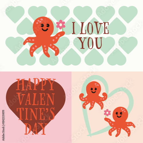 Cute octopus illustration for valentine's day.