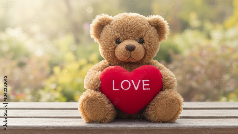 Obraz premium Teddy Bear Holding Love Heart Stuffed Animal Valentine'S Day Gift. Concept featuring teddy bear, love, heart, stuffed animal, valentine's day.