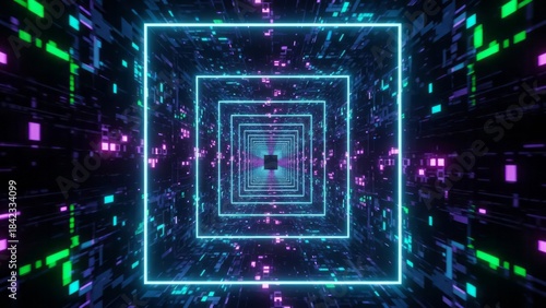 Fototapeta Naklejka Na Ścianę i Meble -  Futuristic Neon Tunnel with Digital Effects Abstract Technology Glowing. Concept featuring neon, tunnel, digital, futuristic, abstract.