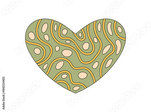 Groovy heart shape with retro abstract pattern and wavy swirl in colorful style. retro element appears as graphic symbol, expressive and bold for trendy backgrounds, sticker, or pop project use.