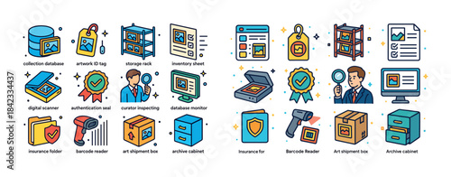 Digital archiving and inventory management icons collection