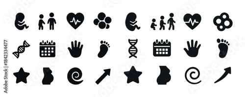 Set of simple pregnancy and family icons representing health and