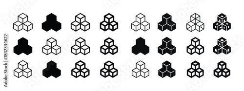 Geometric cube variations in black and white design