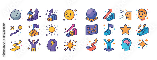 Colorful icons for strategy and success in business and personal