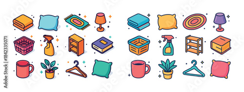 Colorful home essentials: furniture, decor, and accessories illu