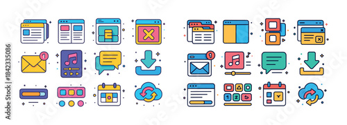 Colorful line art interface icons collection for web and app des