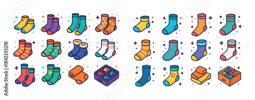 Colorful cartoon socks collection featuring various patterns and