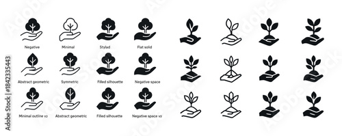 Minimal and abstract black tree icons collection for design proj