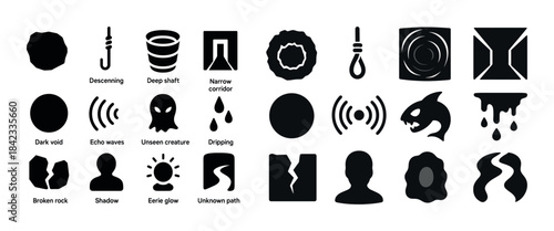 Abstract icons: darkness, depths, and mysterious symbols visuali