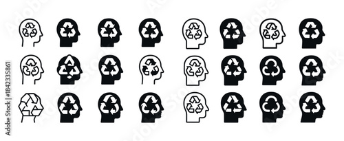Human silhouettes with recycling symbols illustrating environmen