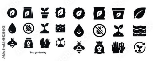 Eco gardening icons - sustainable plant care and environment sym
