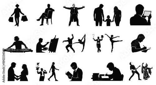 Collection of professional and leisure activity silhouettes perfect for modern design concepts
