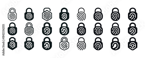Fingerprint lock icons set - secure access technology symbols
