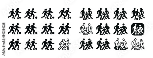 Diverse soccer player icons collection in action poses