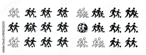 Collection of soccer stick figures in various poses
